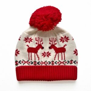Hanna Andersson | Cream/Red Dear Deer Matching Beanie Winter Hat Youth Small New